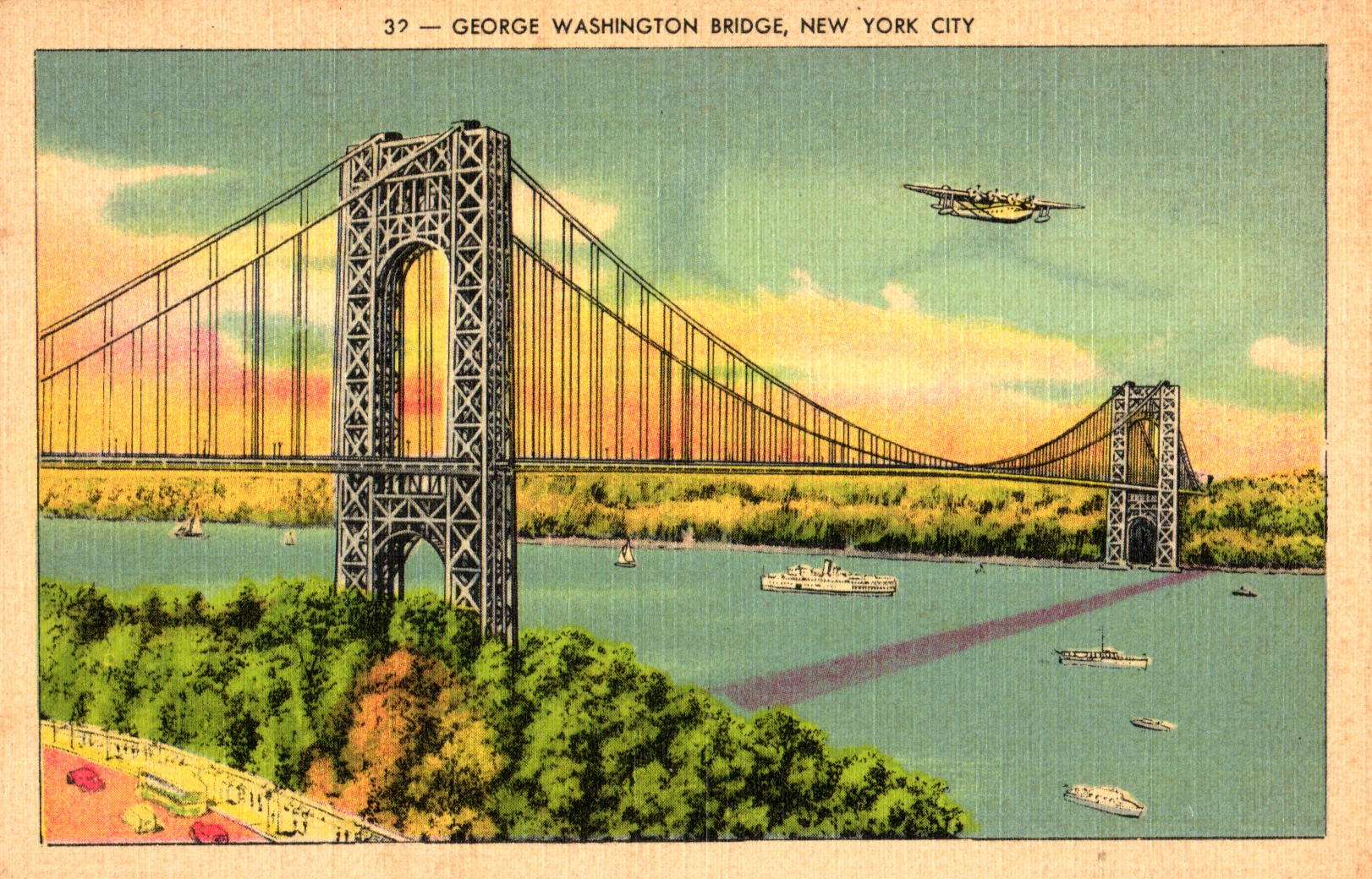 Vintage linen postcard of George Washington Bridge, New York City