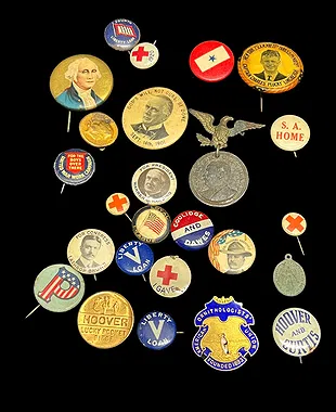 Vintage political campaign buttons and pins collection - Hoover, Liberty Loan, Red Cross