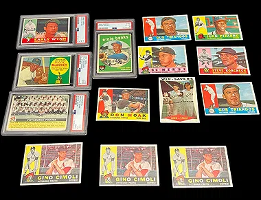 Vintage 1950s-60s Topps baseball card collection with PSA graded cards