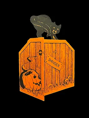 Vintage Halloween black cat and pumpkin danger shed decoration