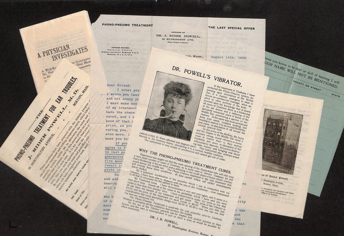 Dr. J. Rider Powell Phono-Pneumo deafness treatment and vibrator ephemera collection, Boston, 1905