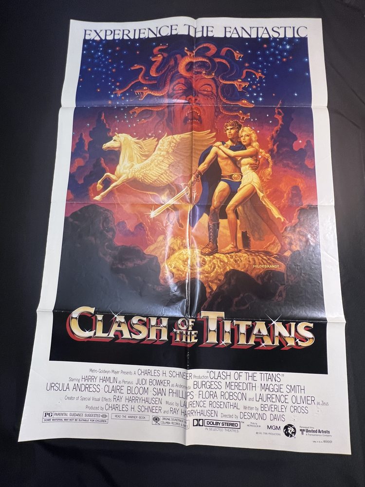 Clash of the Titans 1981 original one sheet movie poster, Harry Hamlin and Ursula Andress