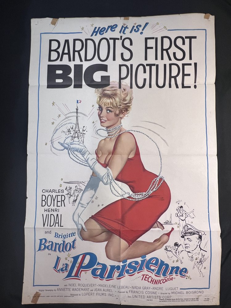 La Parisienne 1958 original one sheet movie poster, Brigitte Bardot and Charles Boyer, United Artists
