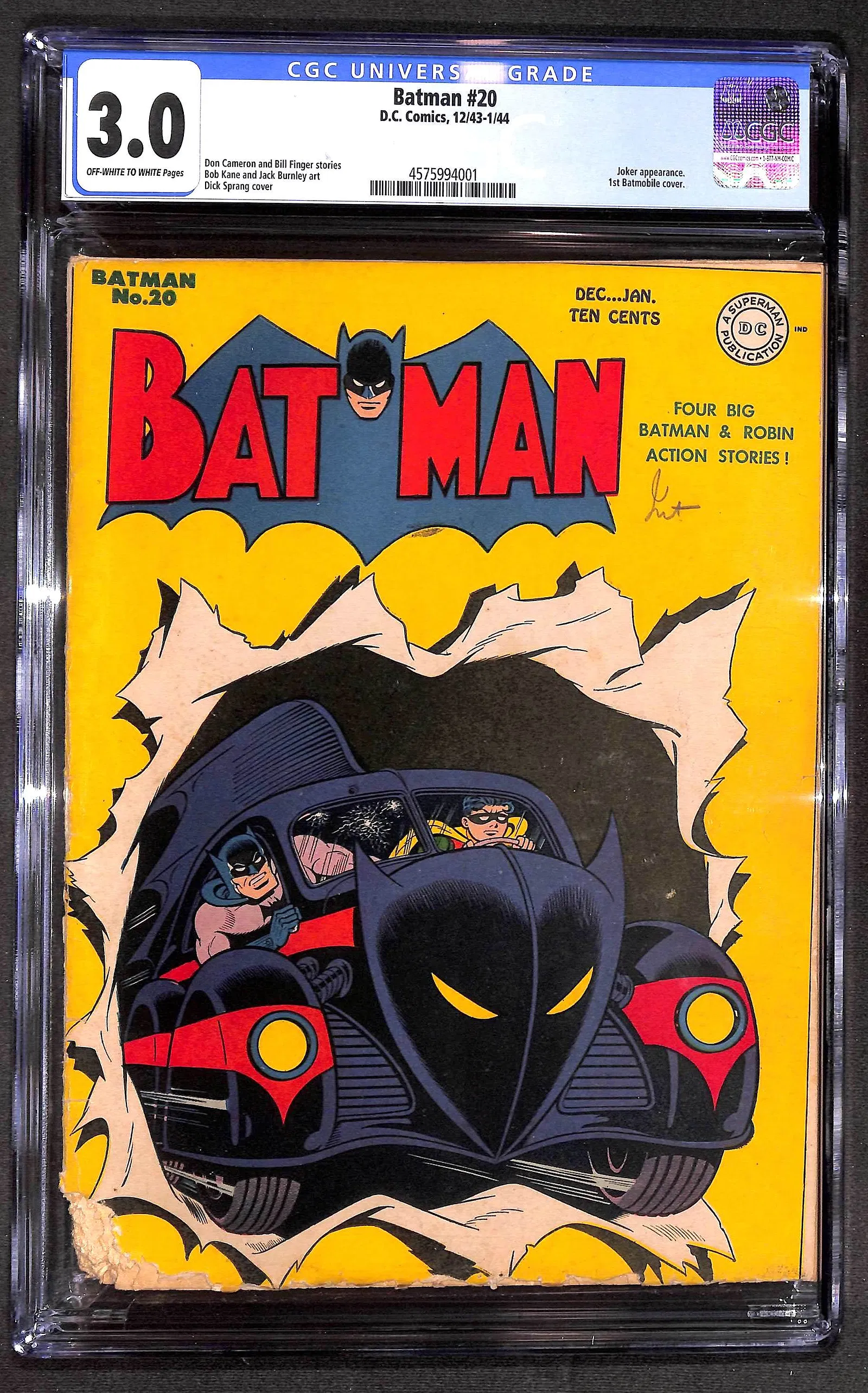 Batman #20 CGC 3.0 DC Comics December 1943 1st Batmobile cover Joker appearance