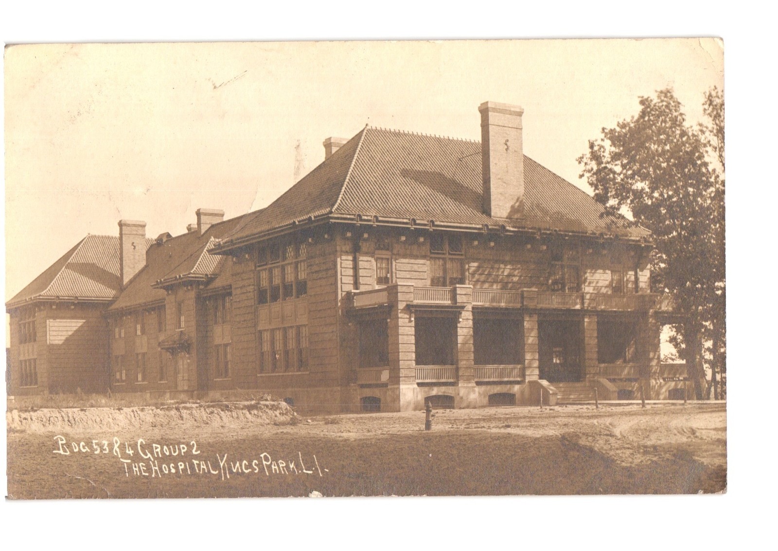 Kings Park NY Hospital Building real photo postcard, 1913 Smithtown Branch postmark