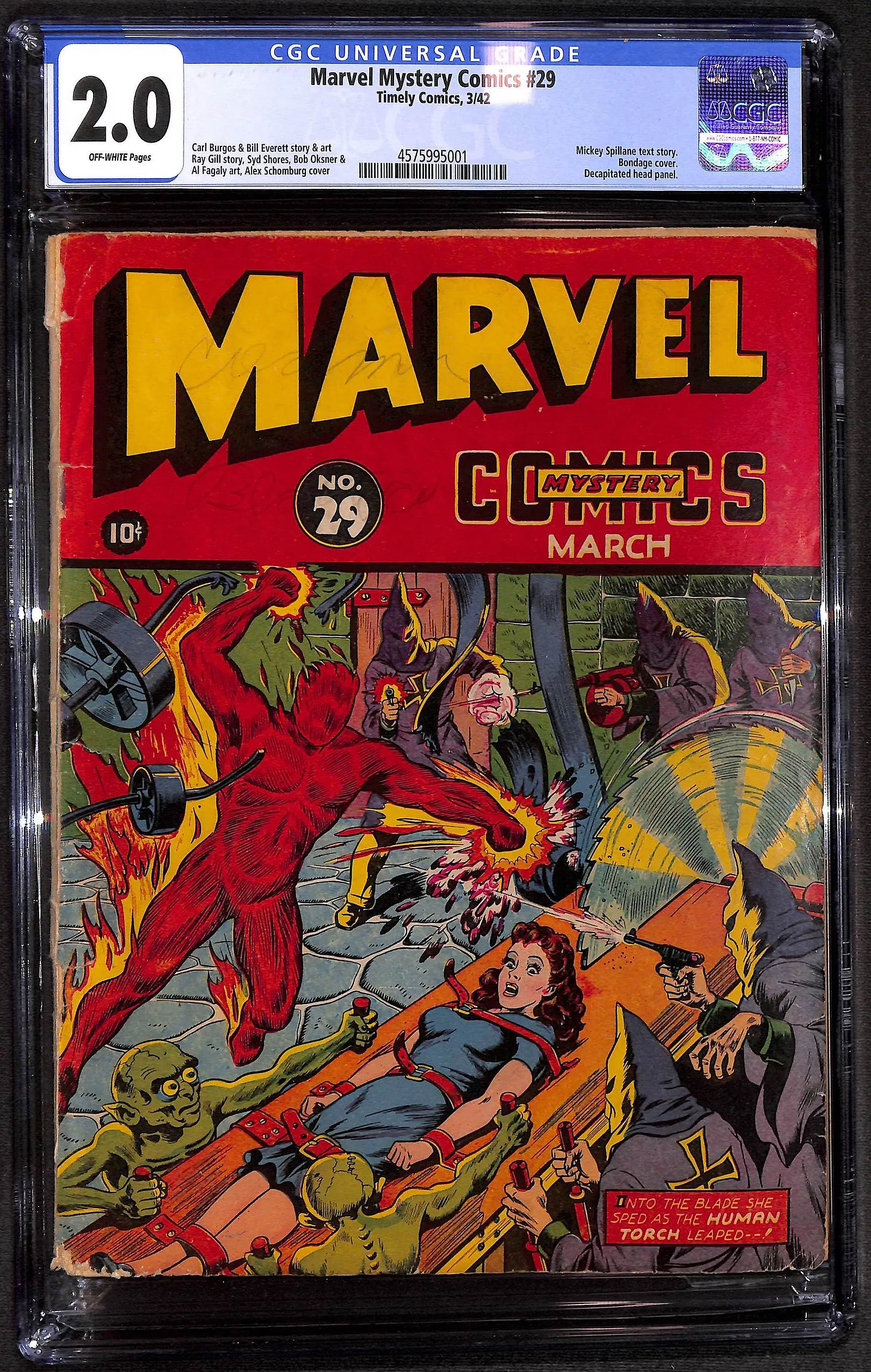 Marvel Mystery Comics #29 CGC 2.0 Timely Comics bondage cover decapitated head panel