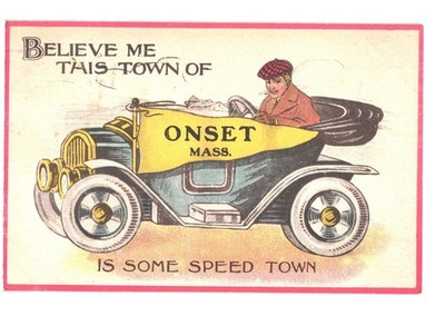 Onset Massachusetts Automotive Humorous Postcard Early Car Driver Speed Town