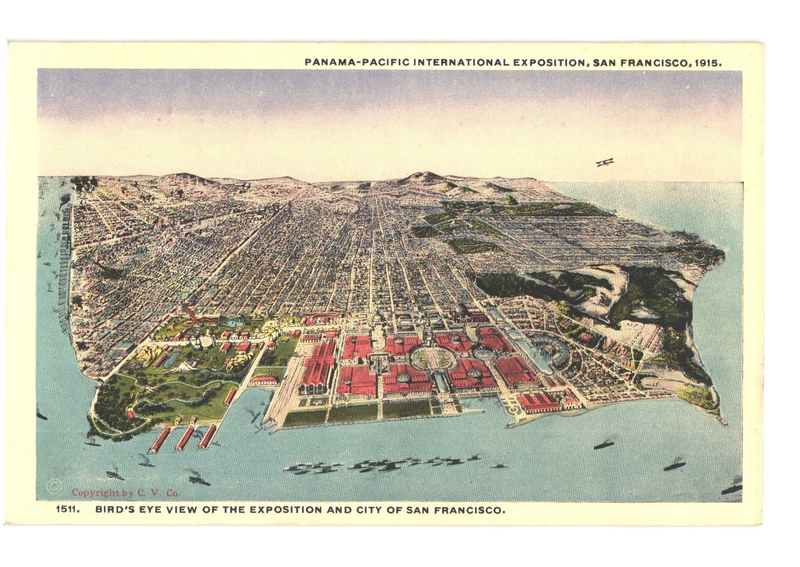 Cardinell-Vincent 1915 Panama-Pacific Expo San Francisco bird's eye map postcard