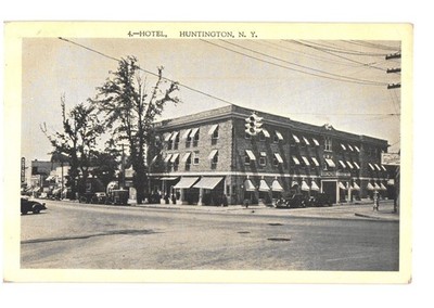 RPPC Hotel Huntington NY Street Scene Cars 1930 Postmark Manhattan Post Card
